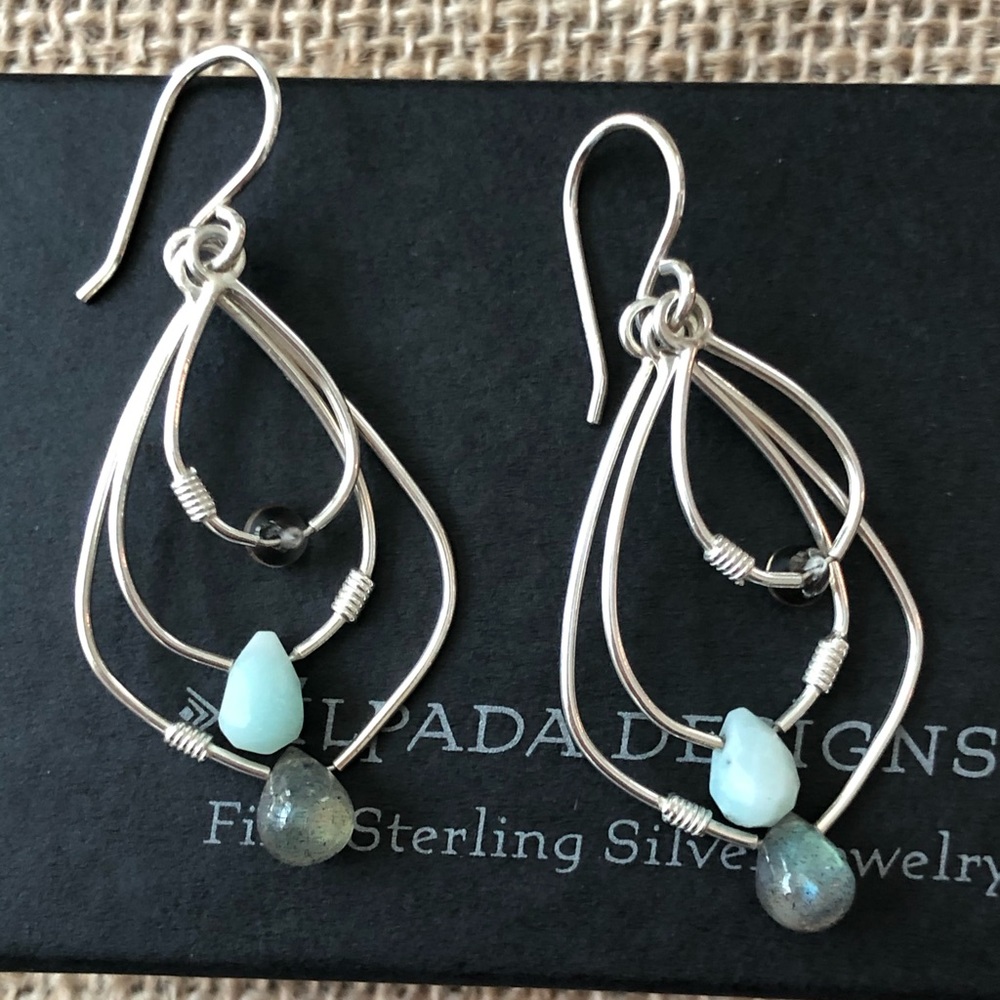 Silpada 3 Tier Teardrop Sterling Gemstone Earrings